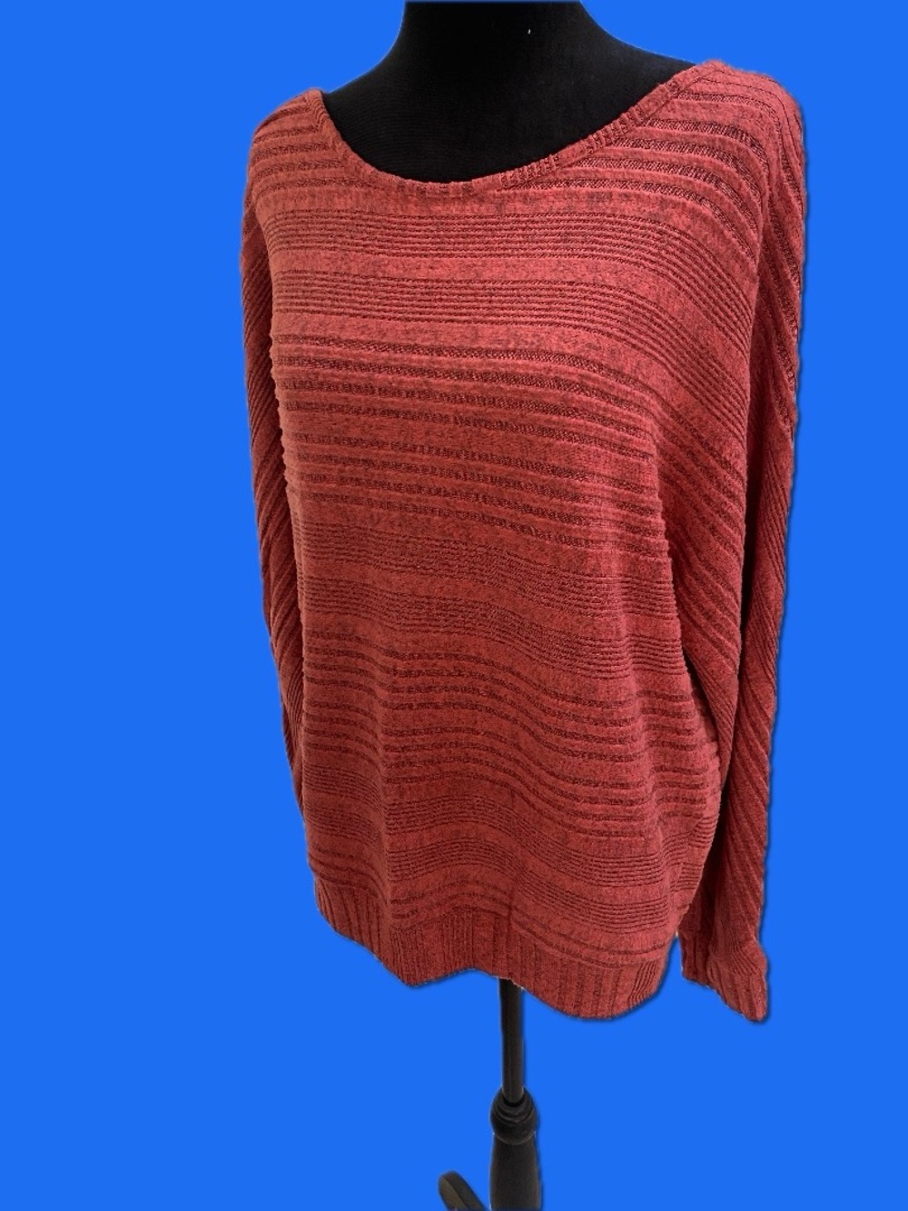 SHEIN Ribbed Scoop Neck Sweater in Rust